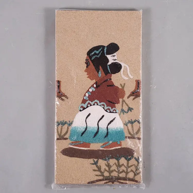 Vintage NAVAJO SAND PAINTING ART Boy Girl Rectangular SIGNED Wall Decor SET