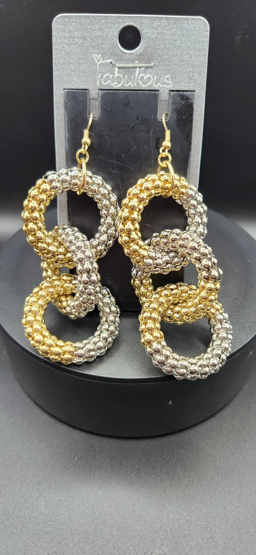 Fabulous Two-Tone Beaded Hoop Earrings. NOS
