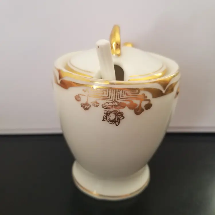 Antique C.S. Prussia Porcelain Jam Mustard Condiment Pot w/Spoon Lid Jar