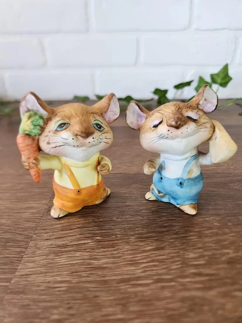 Set of 2 Vintage Ceramic Homco Mice Figurines #5601