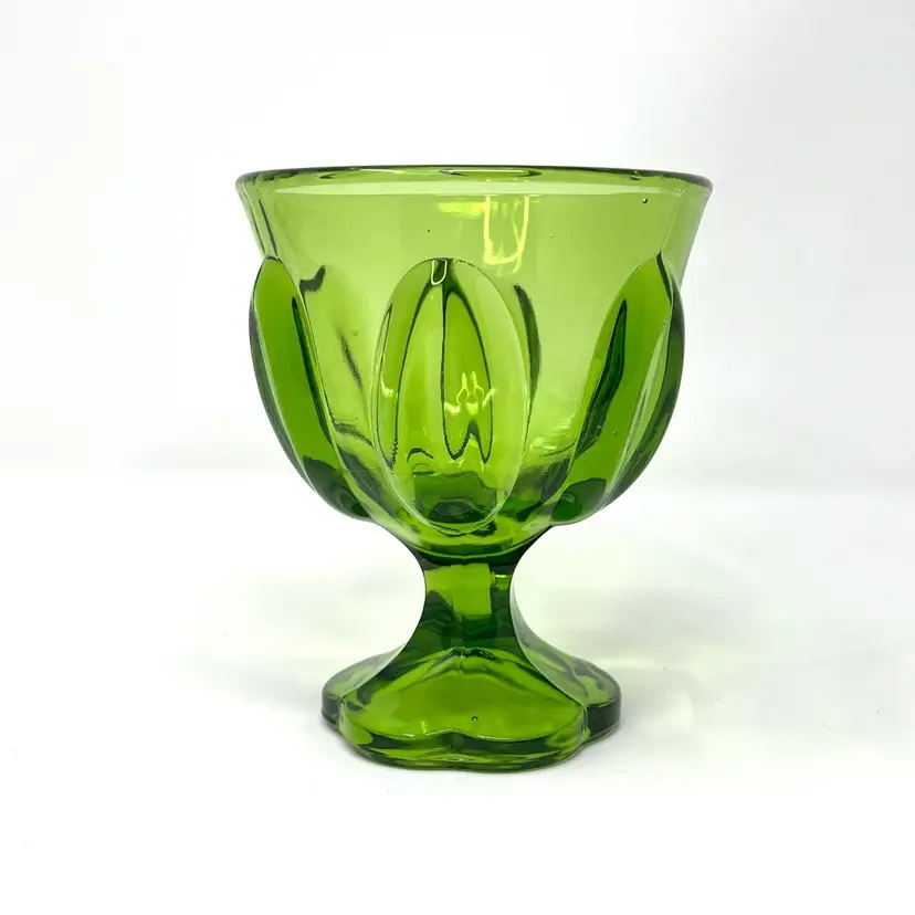 LE Smith Simplicity Vintage Green Glass Pedestal Compote (0033-24)