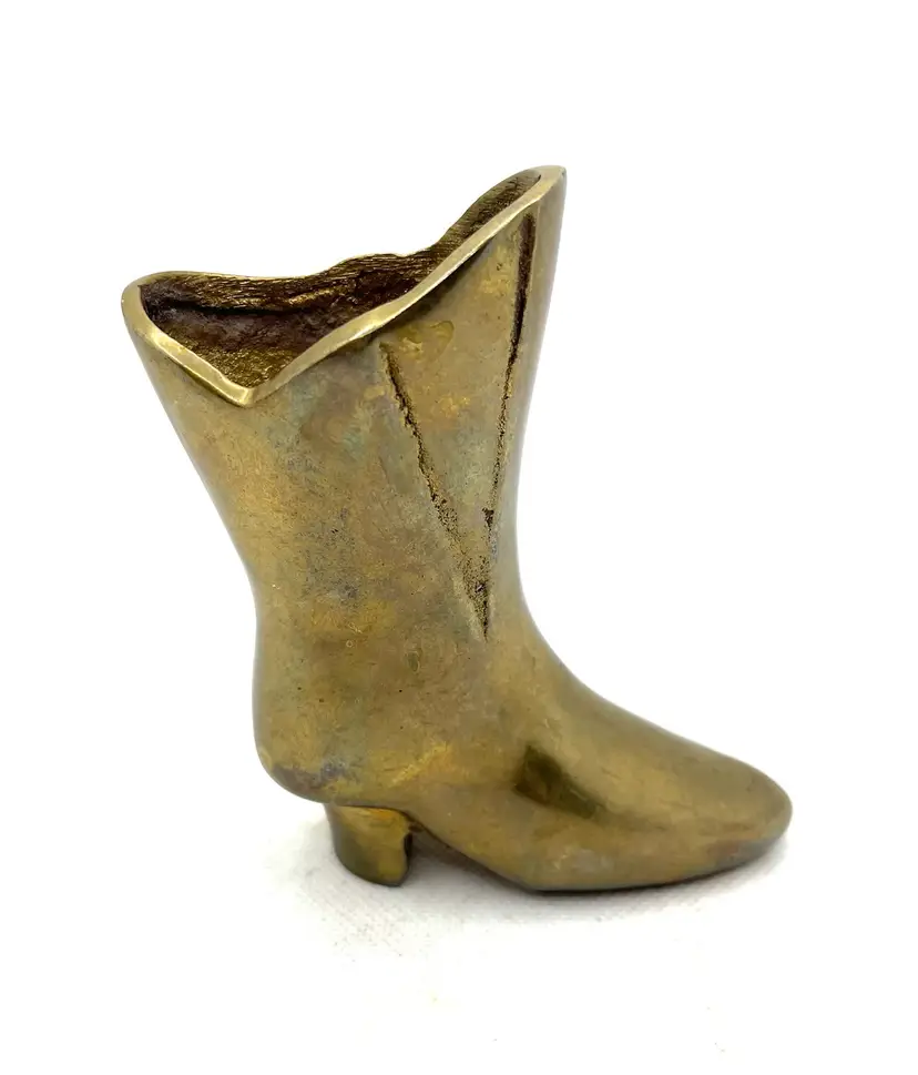 Vintage Solid Brass Women’s Cowboy Western Boot Figurine Small Bud Vase 4”