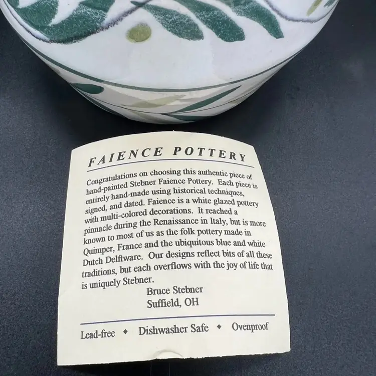 Vintage Bruce Stebner Faience Pottery Flour Crock Jar Canister Folk Art ‘95