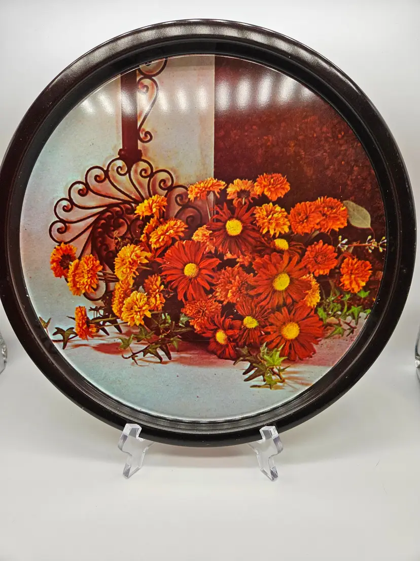 Vintage Floral Metal Tray