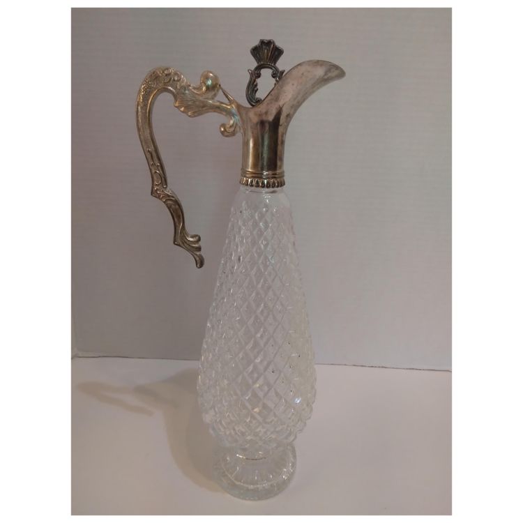 Vintage Leonard Diamond Silver Plated Italian Wine Decanter & 6 Glasses in Box