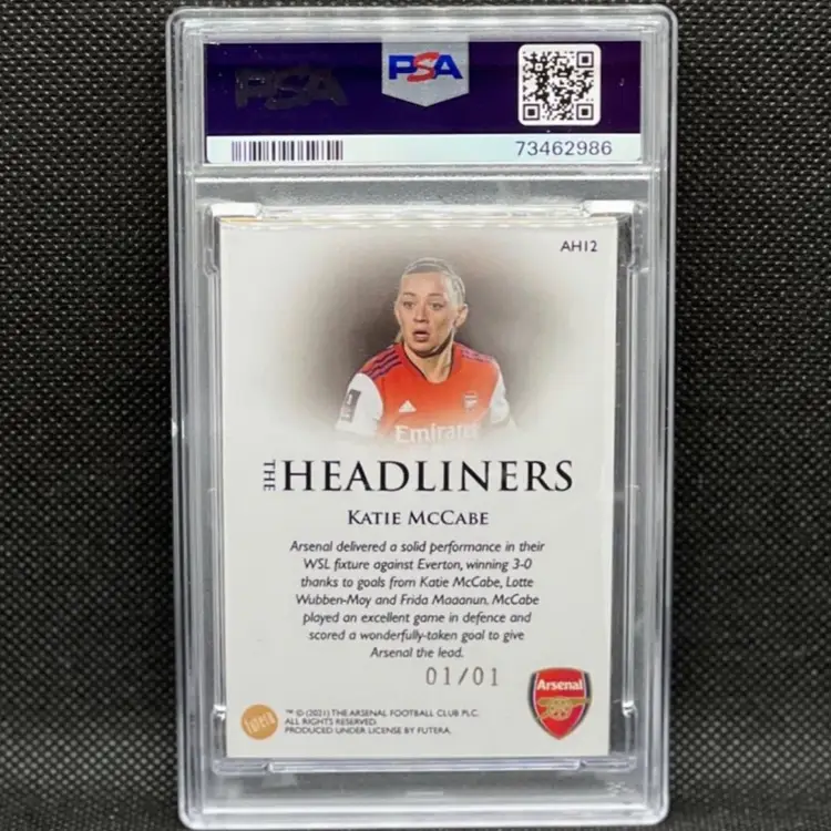 Katie McCabe 2021/22 Futera The Headliners Framed 1/1 PSA 10 Arsenal Soccer Card