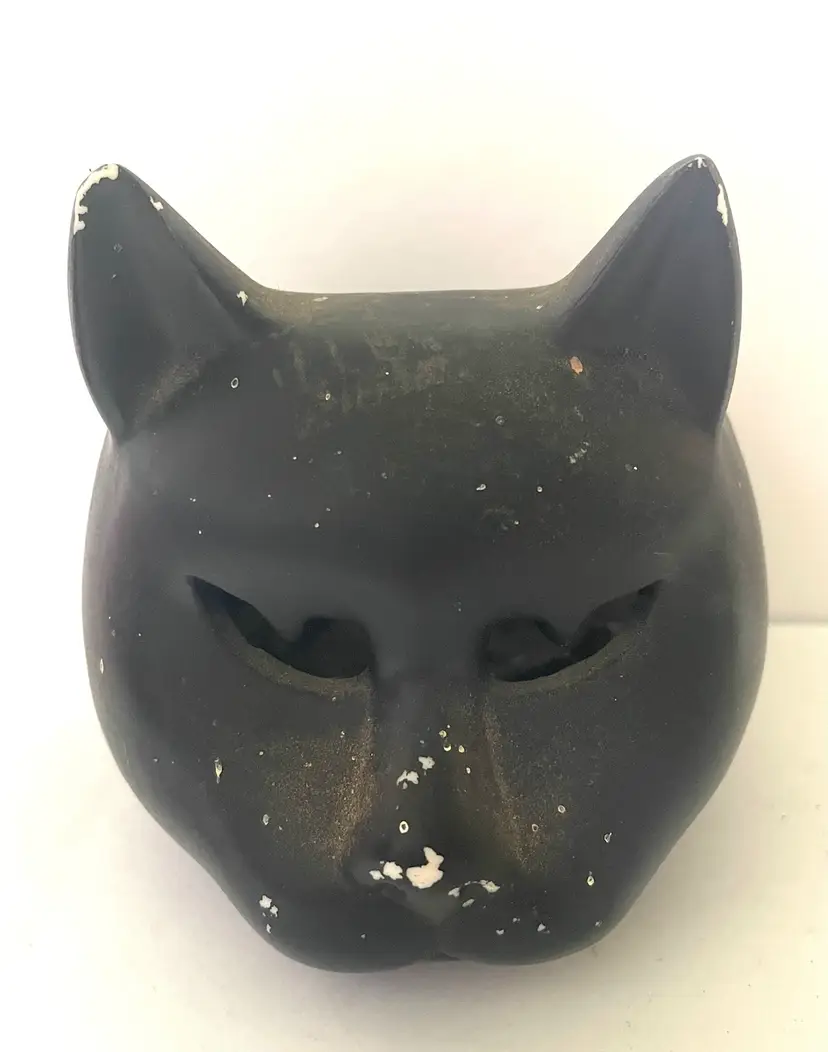 Black Cat Ceramic Votive Candle Holder. Planter. Halloween. Fall. Spooky. Vintage AGC