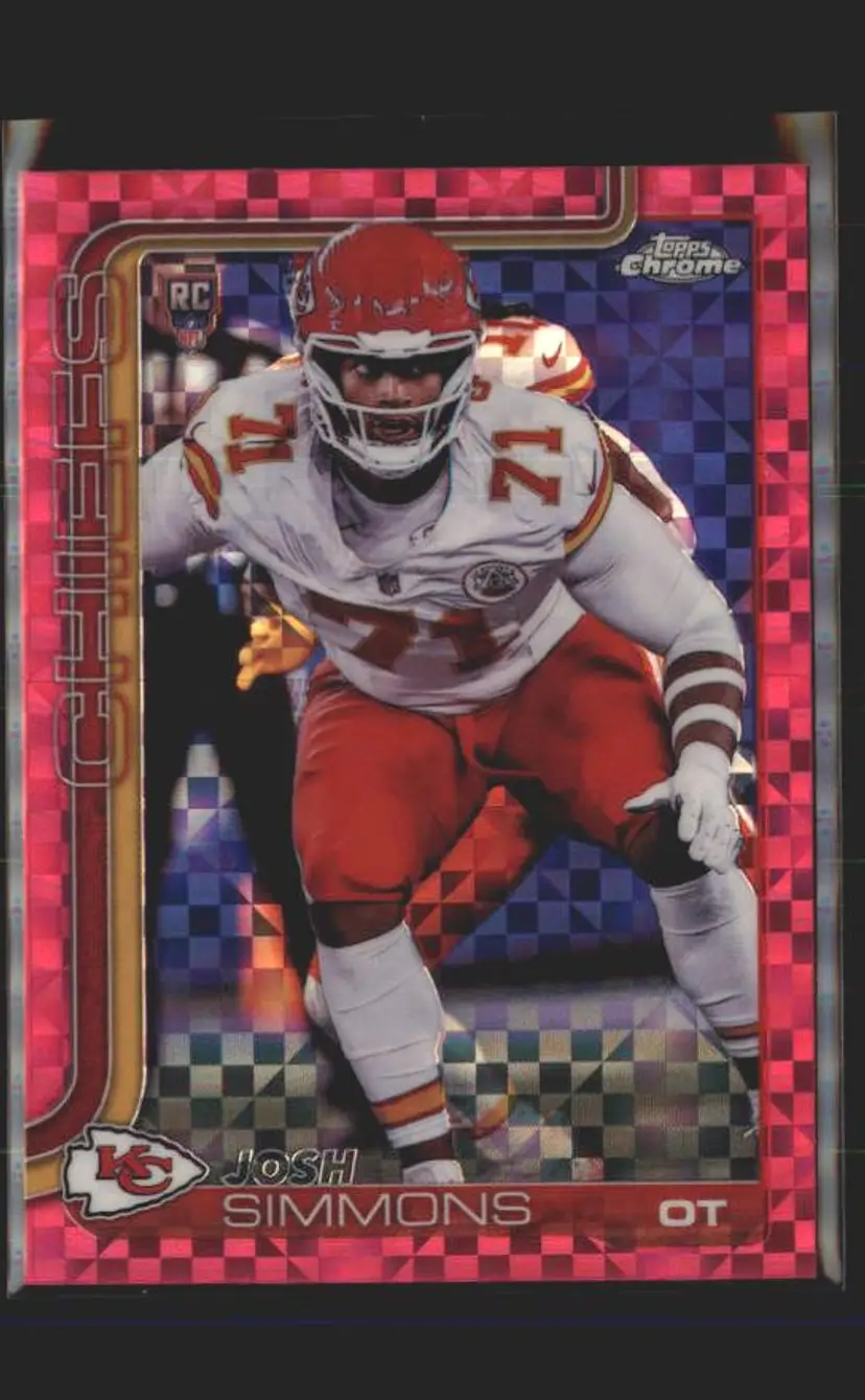 Josh Simmons 2025 Topps Chrome #304 Hot Pink X-Fractor - (140) - Kansas City Chiefs