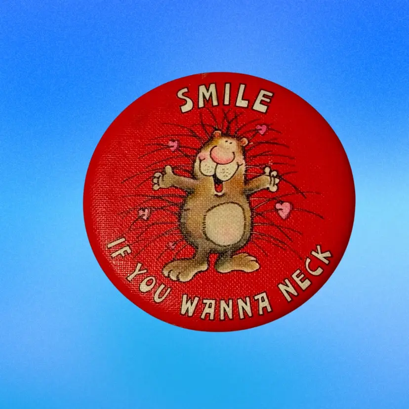 Vintage Signed Hallmark Smile If You Wanna Neck Porcupine Valentine’s Day Button