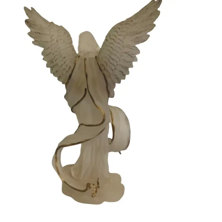 53. Frosted Clear 8” Tall Resin Angel With Open Wings Featuring Gold Color Detail