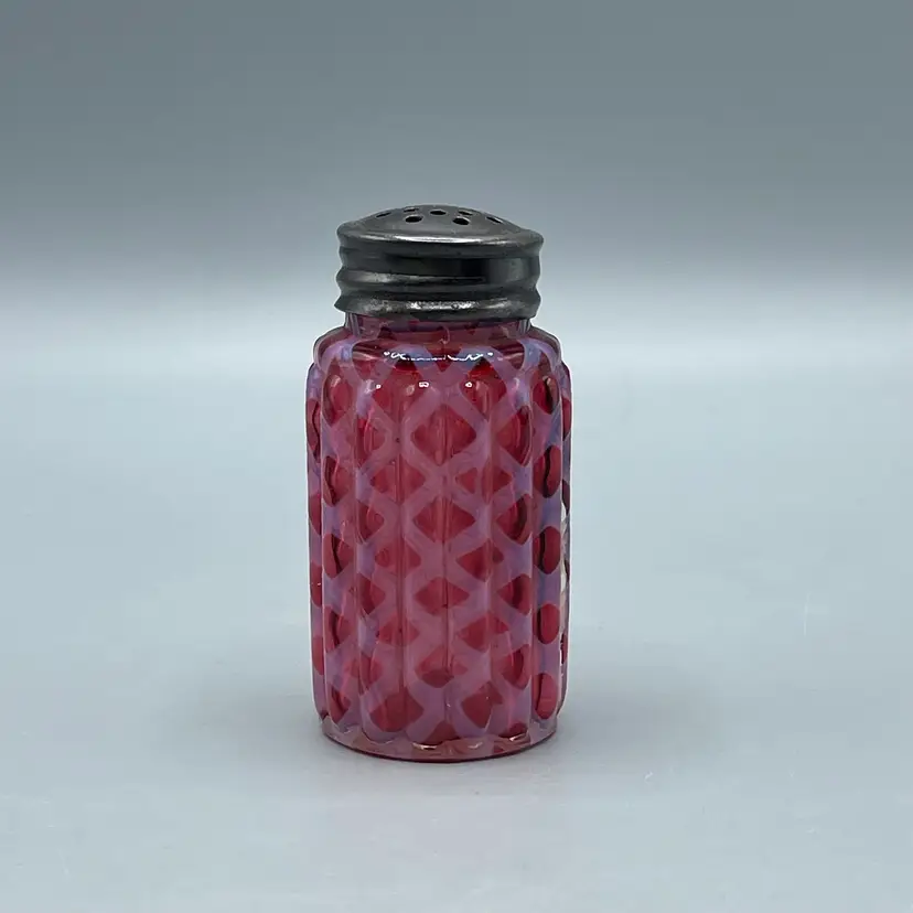Antique Northwood Ribbed Opal Lattice Cranberry Shaker c. 1889
