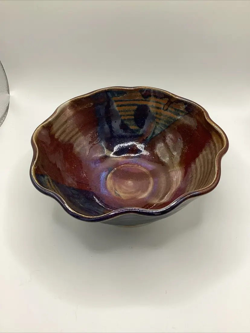 Hand Thrown Glazed Studio Art Pottery Bowl Galaxy Boho Signed Beautiful Glaze