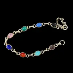 Scarab Link Bracelet With Mini Scarabs And Safety Chain, Vintage Costume Jewelry