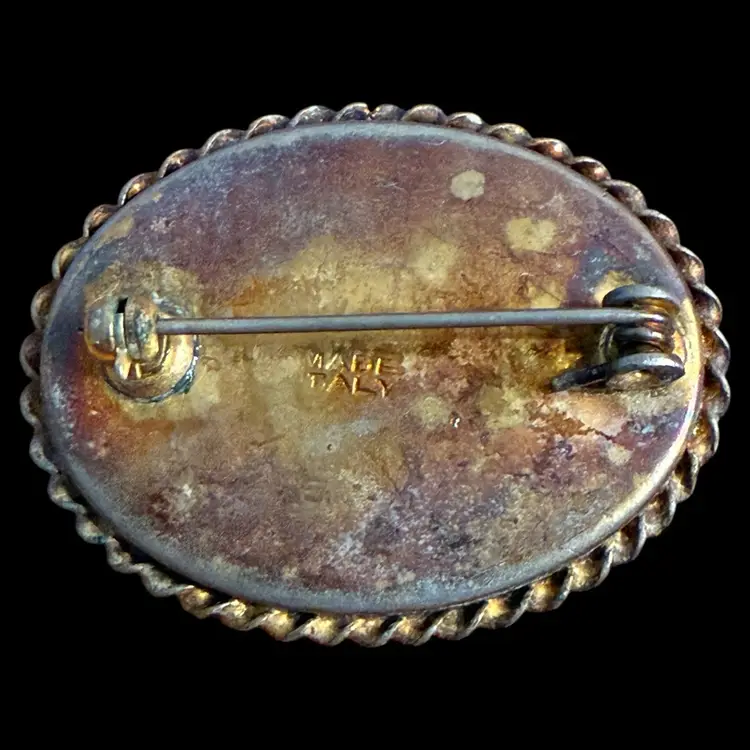 Micro Mosaic Floral Brooch Daisies On Cobalt Blue 1.5”