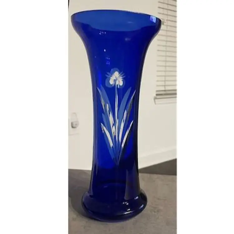 Vintage Cobalt Blue Clear to Cut Badash Crystal Vase Bohemian / Boho Style