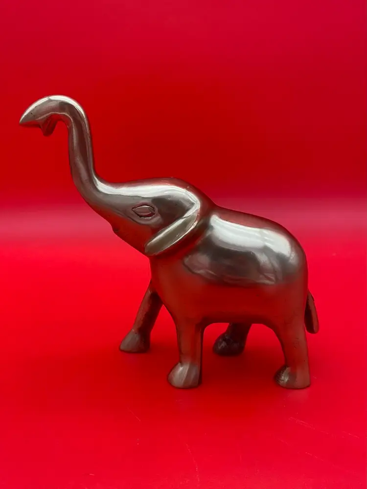 Vintage Good Luck Brass Elephant w/ Trunk Up Figurine - 7 Inches