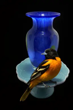 Hand Blown Art Glass Vase Cobalt Blue w Pulled Color • Studio Style Glass Vase