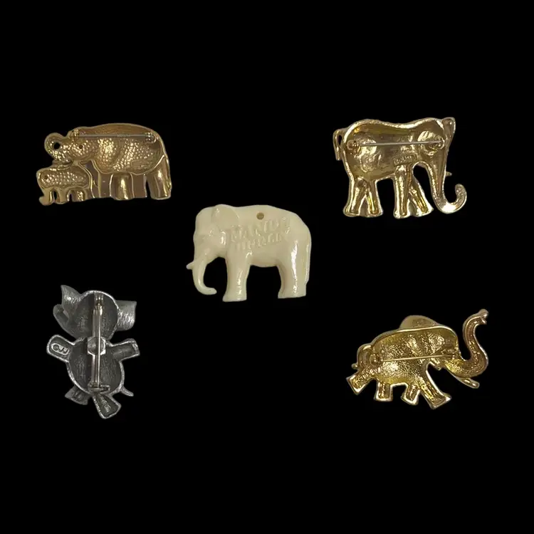 Vintage Elephant Herd Of Mostly Jewelry And One Celluloid Elephant From The 1930’s.  Hallmarks, Krementz, Jonelle, And Butler.