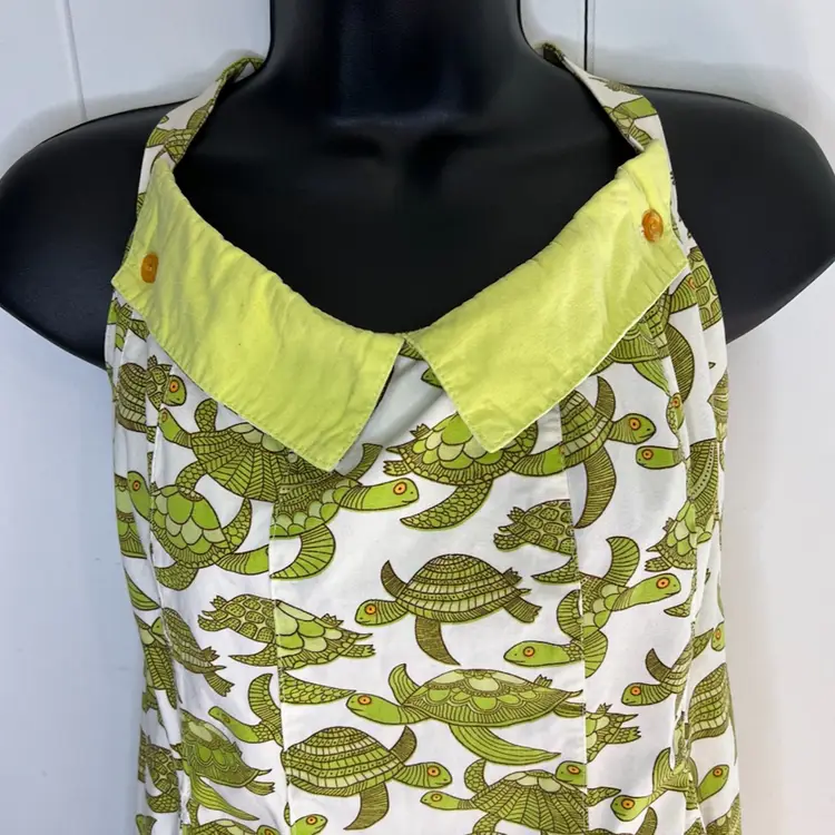 Lime Green Sea Turtle Button Collar Apron Pockets Kitsch N Glam
