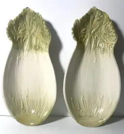 #01 Pair Of Glazed Green Ceramic Celery/Vegetable Serving Dishes.
