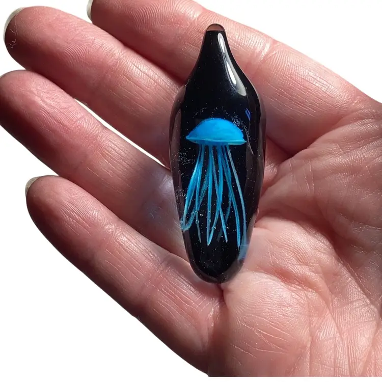 #01 - Jellyfish Glowy Pendant Very Thick Beautiful Glass 2x1”