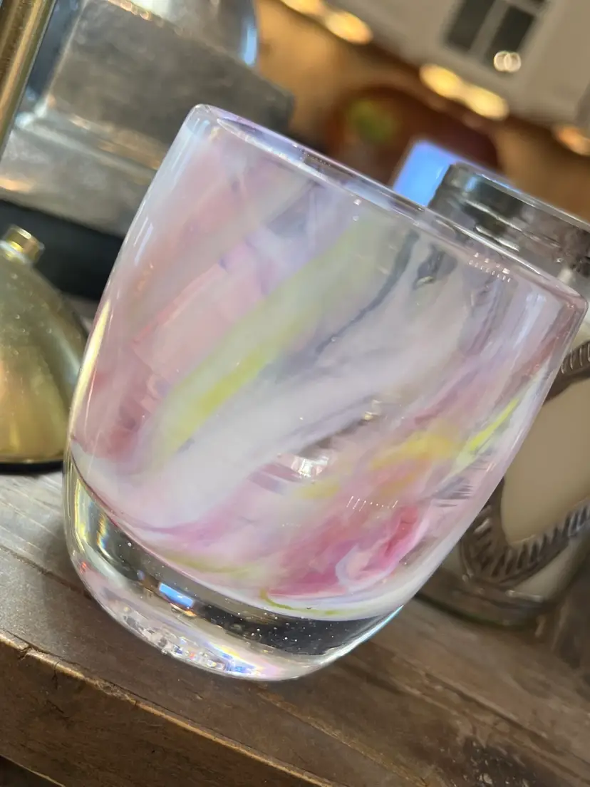 Beautiful Prima Ballerina, Glassy Baby Pink Marble Candle, Votive Glass New With Tags. Glassybaby