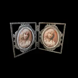 Vintage Pewter Bi Fold Frame Holds 2 3"Photos