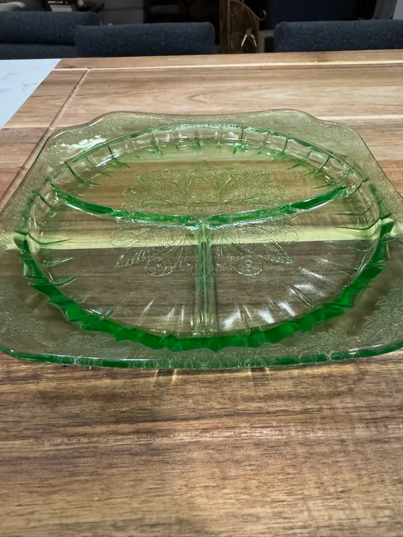 Jeanette Adams Uranium Glass Divided Dish
