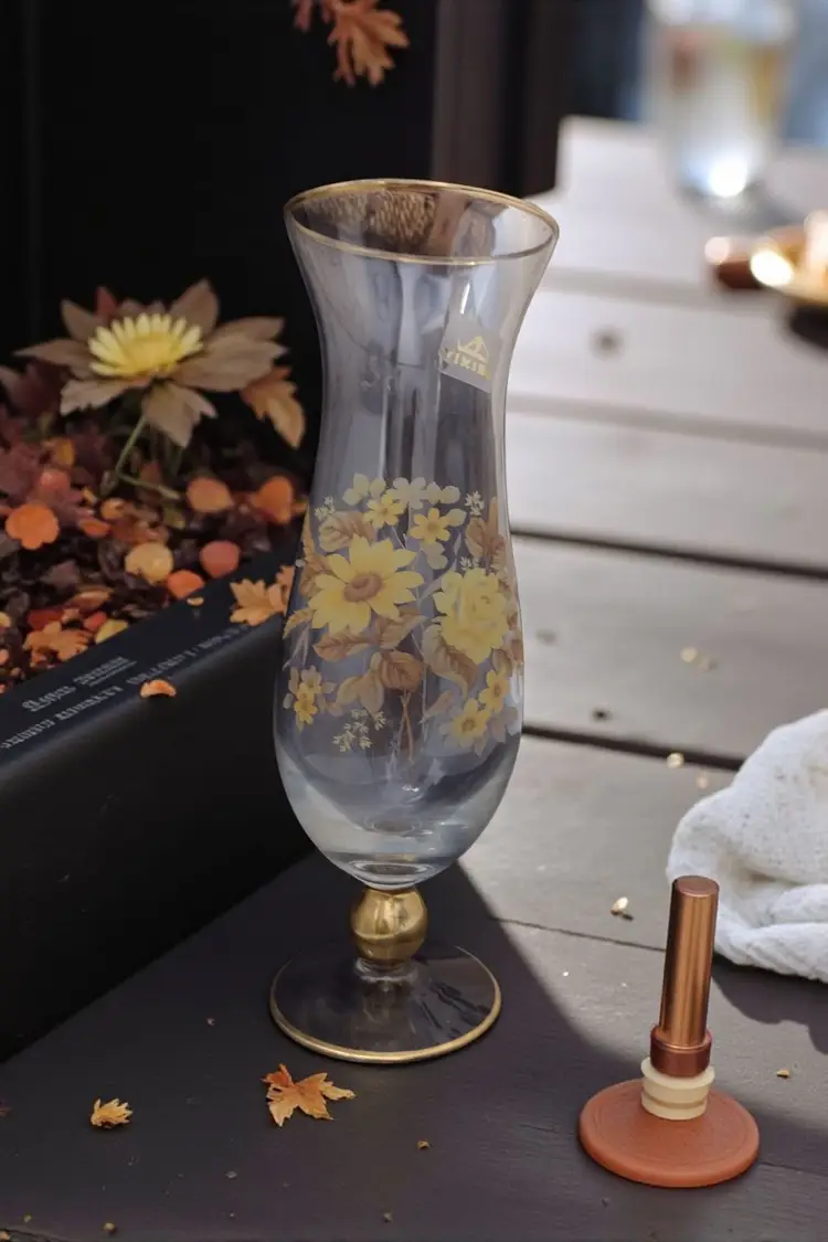 Vintage Viking Floral MCM Pedestal Footed Glass Vase 10" Fall Cottagecore