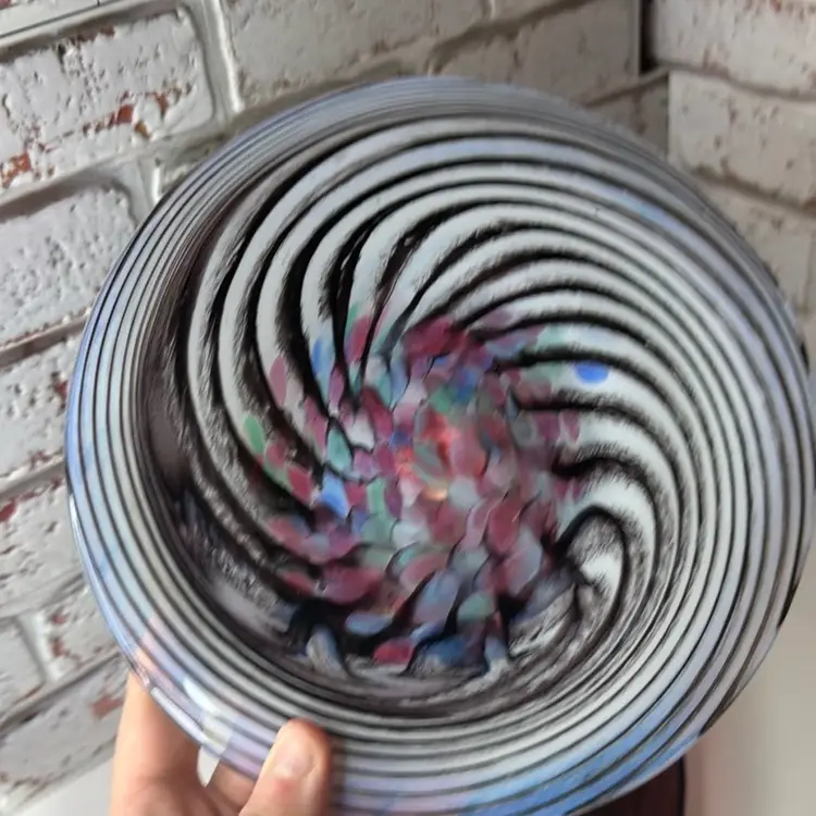 Whimsical Glass Disk Abstract And One Square Purple Plate