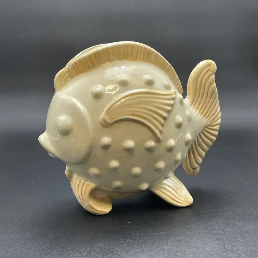 Pottery Fish Planter Vase Aquatic Beach Ocean Sea Vintage Home Decor