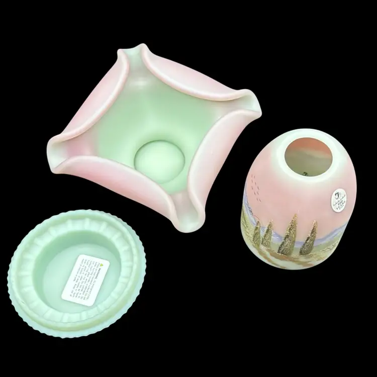 RARE Limited Edition Fenton  Lotus Mist Burmese Glass 3 Piece Fairy Light 7 1/2” Excellent Condition Includes All Paperwork #380 Out Of 1,950