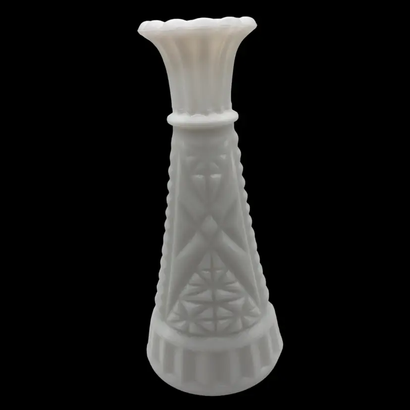 Vintage Stars And Bars Milk Glass Vase! 6” Tall! (#1)