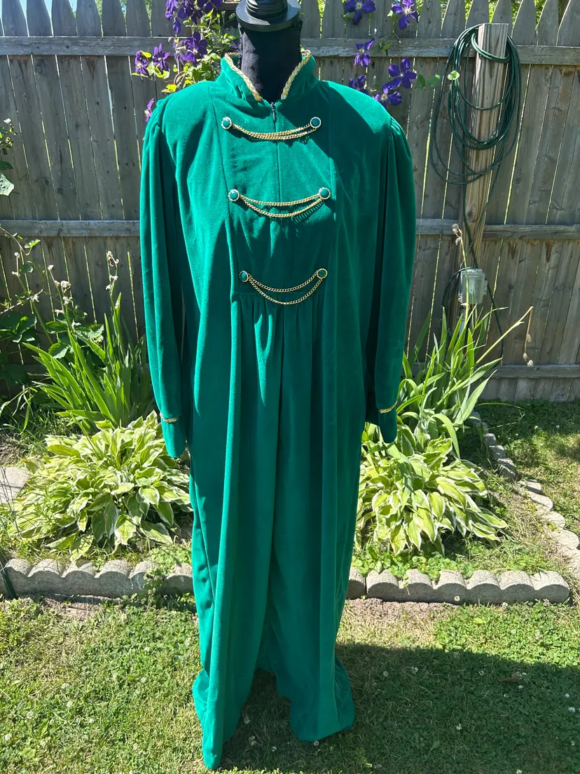 Vintage Leigh Karmitz for Periphery Chain Button Green 1/2 Zipper Long Housecoat/Robe/Nightgown Triacetate/Polyester XLarge