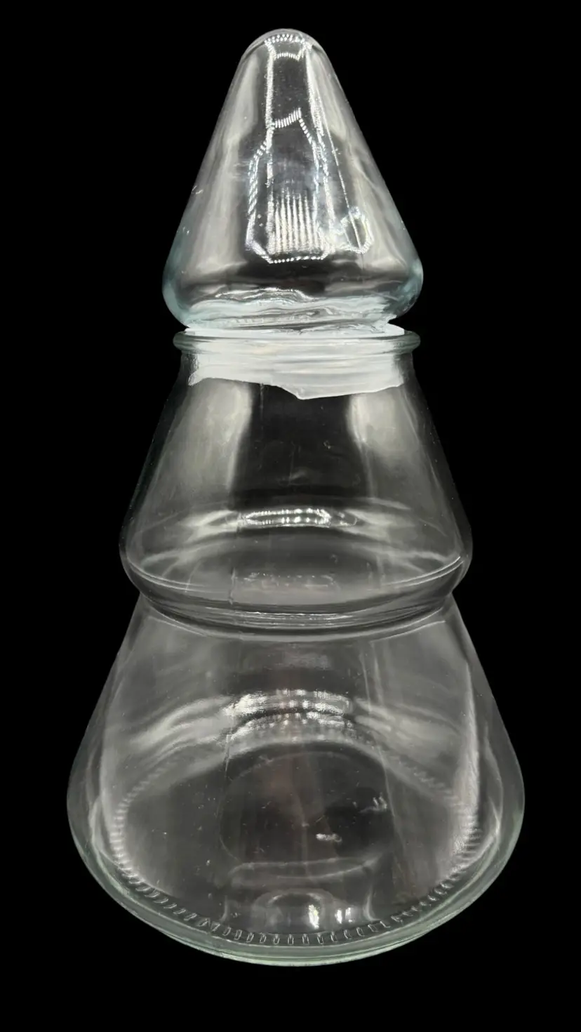 Vintage Christmas Tree Shaped Glass Canister Jar Apothecary Holiday Candy 9”