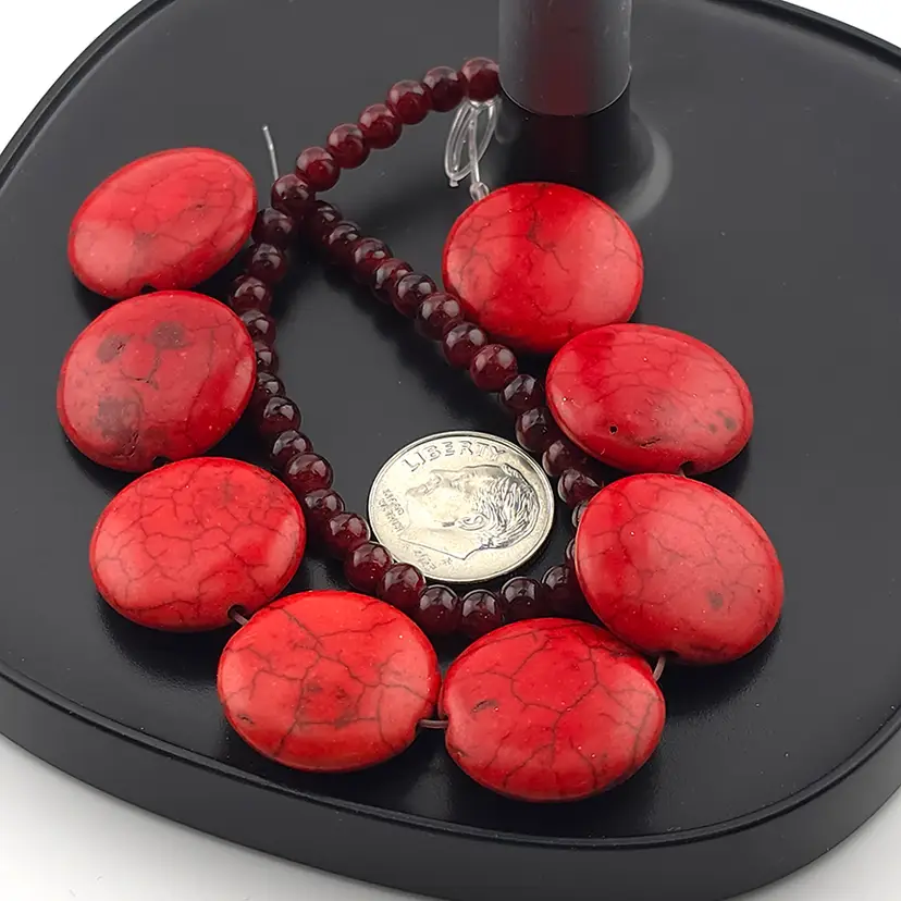 20MM Howlite Coin Beads & 4MM Glass Beads #BC187