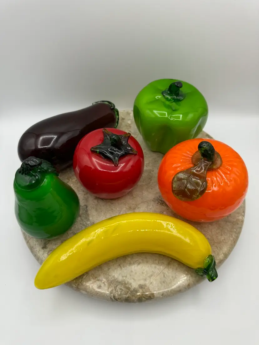 Vintage 6 Murano Style Art Glass Fruits FABULOUS!