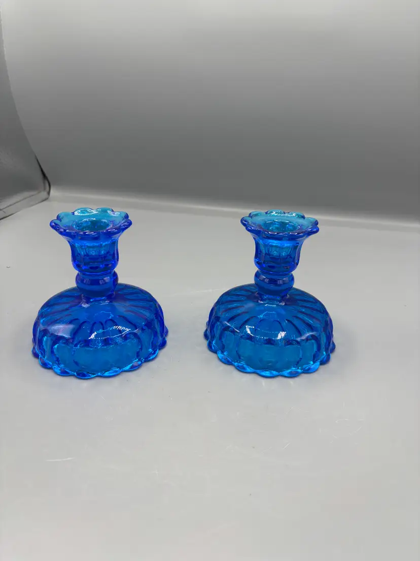 Vintage Fenton Colonial blue thumbprint glass candle holder