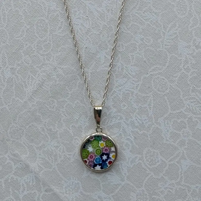 Murano Millefiori 925 Silver Disc Charm  Necklace #2