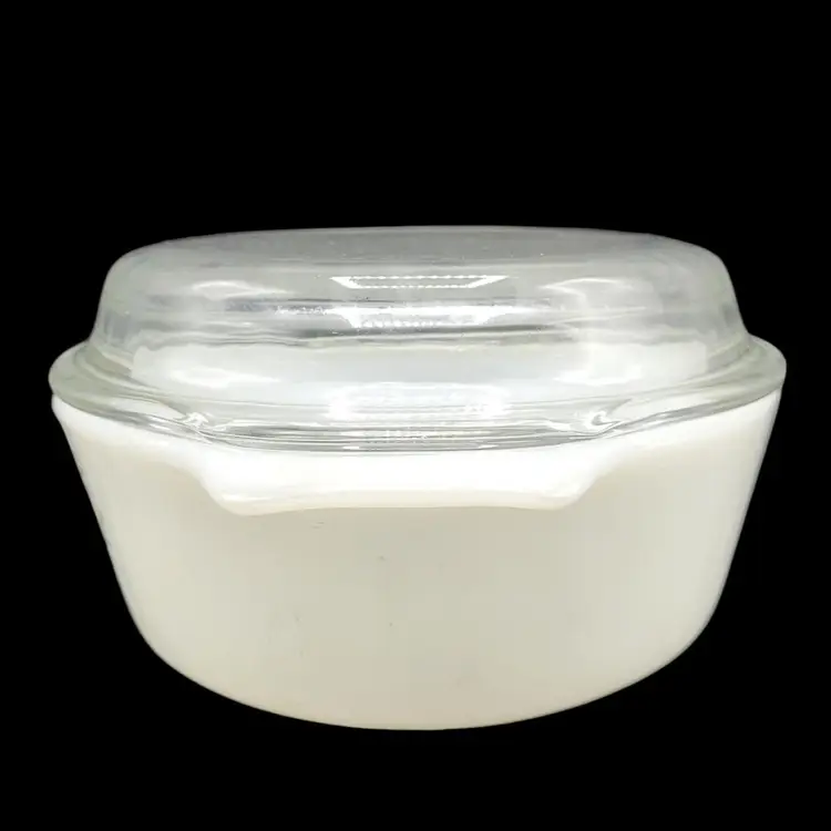 Glasbake Casserole Dish J235 1 QT Green Daisy Milk Glass Oval w/ Lid