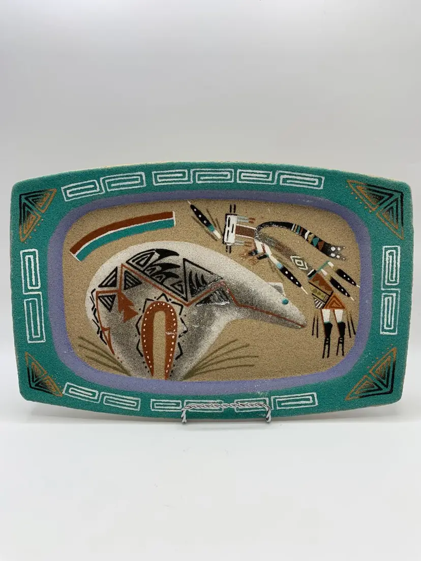 10. Navajo Ceremonial Sand Art Kachina Polar Bear 12" x 8"