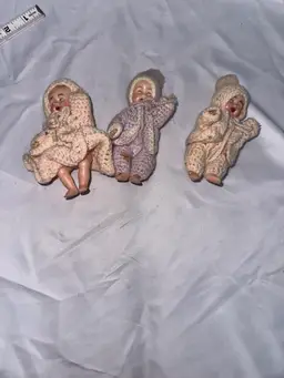 VTG Set Of 3 Miniatures Peeper Dolls With Crocheted Outfits