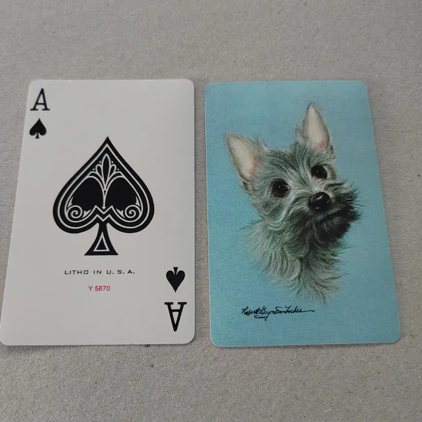 1 Single Swap Card - Playing Card. Schnauzer dog. Litho in USA. Dimension 2.5 x 3.5. Read description.