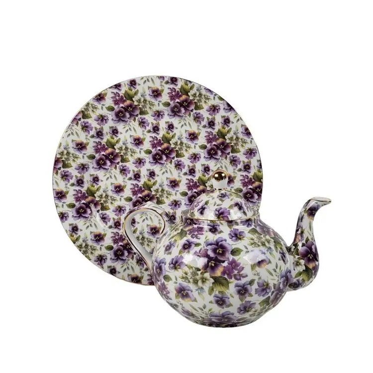 Baum Brothers Formalities Chintz Teapot Lid and Cookie Plate Purple Violets Transferware