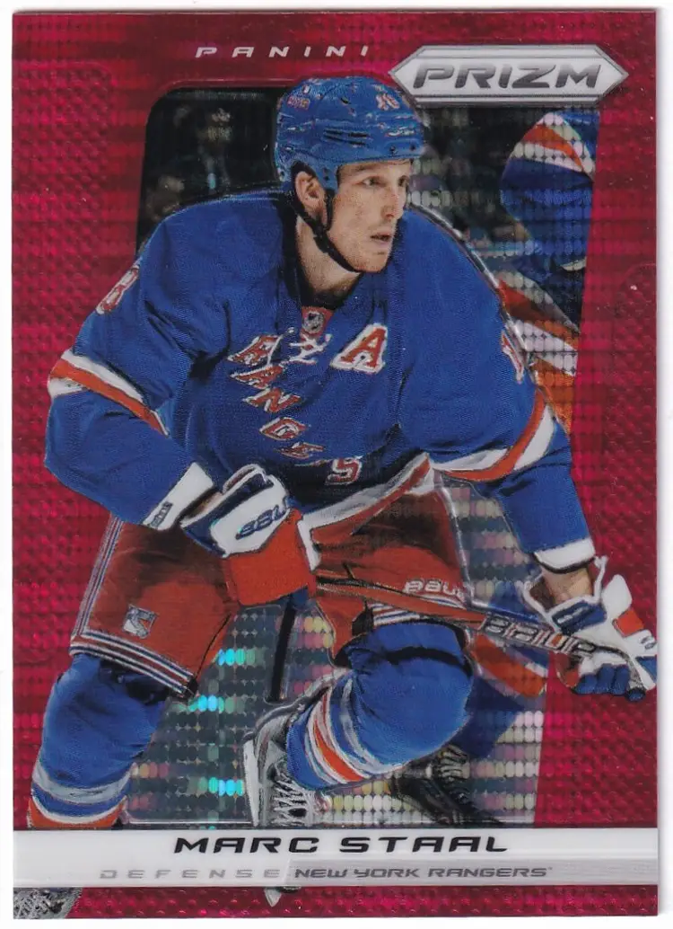 2013-14 Panini Prizm Prizms Red Pulsar #66 Marc Staal New York Rangers Hockey Card