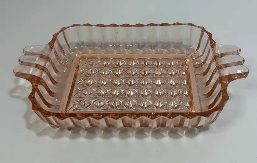 Vintage Pink Depression Glass Trinket Tray Candy Dish