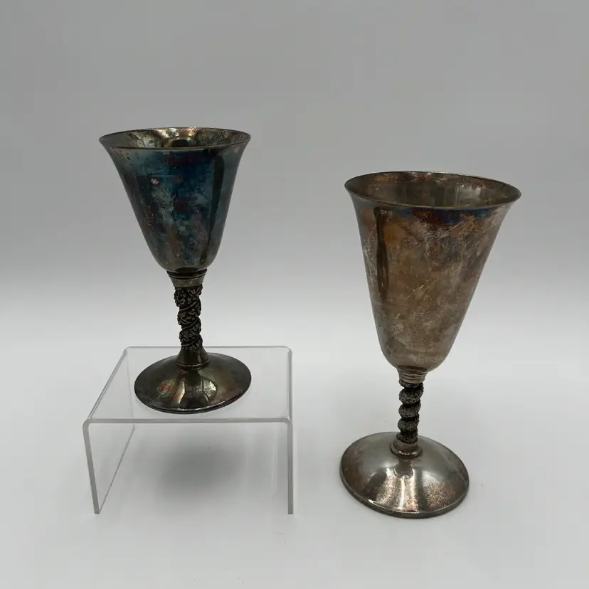 Vintage Set Of 2 Goblets Made In Spain Silver Plate LEMSA and F.B.ROGERS