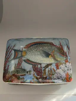 Kaiser Germany Carribean Reef Trinket Box by Artist William Johnson, 5" x 3.5"