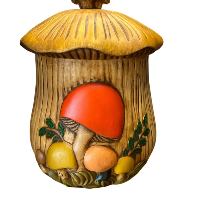 Vintage Arnel Ceramic Mushroom Cookie Jar/Canister @10x8 Minimal Paint Wear Slight Crazing Will Ship Alone