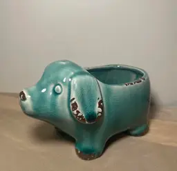 Small Teal Dog Rustic Style Planter